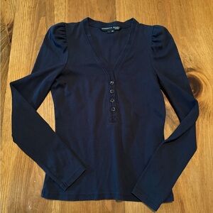 Veronica Beard Dekalb V-Neck Navy Women's Henley Top Size S perfect condition